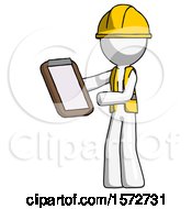 Poster, Art Print Of White Construction Worker Contractor Man Reviewing Stuff On Clipboard