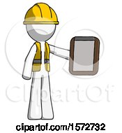 Poster, Art Print Of White Construction Worker Contractor Man Showing Clipboard To Viewer