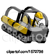 Poster, Art Print Of White Construction Worker Contractor Man Driving Amphibious Tracked Vehicle Top Angle View