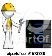 Poster, Art Print Of White Construction Worker Contractor Man Server Administrator Doing Repairs