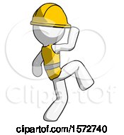 Poster, Art Print Of White Construction Worker Contractor Man Kick Pose Start