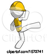 Poster, Art Print Of White Construction Worker Contractor Man Kick Pose