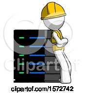 Poster, Art Print Of White Construction Worker Contractor Man Resting Against Server Rack Viewed At Angle