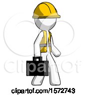 Poster, Art Print Of White Construction Worker Contractor Man Walking With Briefcase To The Right