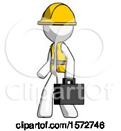 White Construction Worker Contractor Man Walking With Briefcase To The Left