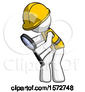 White Construction Worker Contractor Man Inspecting With Large Magnifying Glass Left
