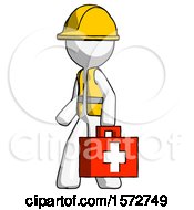 Poster, Art Print Of White Construction Worker Contractor Man Walking With Medical Aid Briefcase To Left