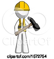 Poster, Art Print Of White Construction Worker Contractor Man Holding Hammer Ready To Work