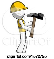 Poster, Art Print Of White Construction Worker Contractor Man Hammering Something On The Right