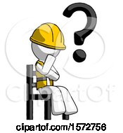 Poster, Art Print Of White Construction Worker Contractor Man Question Mark Concept Sitting On Chair Thinking