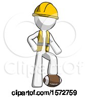 Poster, Art Print Of White Construction Worker Contractor Man Standing With Foot On Football