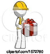 Poster, Art Print Of White Construction Worker Contractor Man Giving A Present