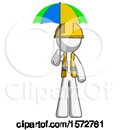 Poster, Art Print Of White Construction Worker Contractor Man Holding Umbrella Rainbow Colored