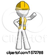 Poster, Art Print Of White Construction Worker Contractor Man Waving Left Arm With Hand On Hip