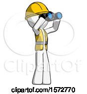 Poster, Art Print Of White Construction Worker Contractor Man Looking Through Binoculars To The Right