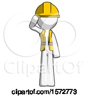 White Construction Worker Contractor Man Soldier Salute Pose