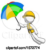 Poster, Art Print Of White Construction Worker Contractor Man Flying With Rainbow Colored Umbrella