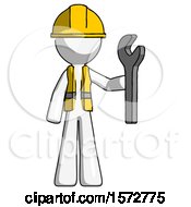 Poster, Art Print Of White Construction Worker Contractor Man Holding Wrench Ready To Repair Or Work