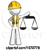 Poster, Art Print Of White Construction Worker Contractor Man Holding Scales Of Justice