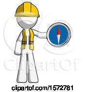 Poster, Art Print Of White Construction Worker Contractor Man Holding A Large Compass