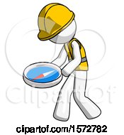 White Construction Worker Contractor Man Walking With Large Compass