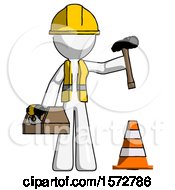 Poster, Art Print Of White Construction Worker Contractor Man Under Construction Concept Traffic Cone And Tools