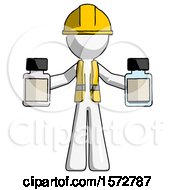 Poster, Art Print Of White Construction Worker Contractor Man Holding Two Medicine Bottles