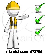 Poster, Art Print Of White Construction Worker Contractor Man Standing By List Of Checkmarks