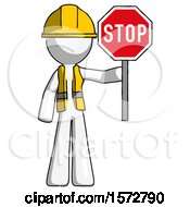 Poster, Art Print Of White Construction Worker Contractor Man Holding Stop Sign