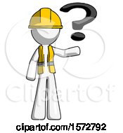 Poster, Art Print Of White Construction Worker Contractor Man Holding Question Mark To Right