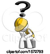 Poster, Art Print Of White Construction Worker Contractor Man Thinker Question Mark Concept
