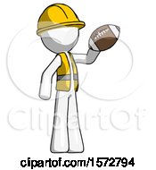 Poster, Art Print Of White Construction Worker Contractor Man Holding Football Up