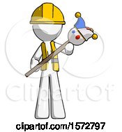 Poster, Art Print Of White Construction Worker Contractor Man Holding Jester Diagonally
