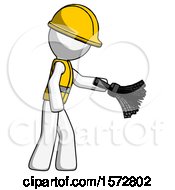 Poster, Art Print Of White Construction Worker Contractor Man Dusting With Feather Duster Downwards