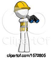 Poster, Art Print Of White Construction Worker Contractor Man Holding Binoculars Ready To Look Right