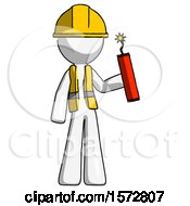Poster, Art Print Of White Construction Worker Contractor Man Holding Dynamite With Fuse Lit