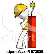 Poster, Art Print Of White Construction Worker Contractor Man Leaning Against Dynimate Large Stick Ready To Blow