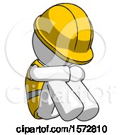 White Construction Worker Contractor Man Sitting With Head Down Facing Angle Right
