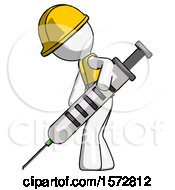 Poster, Art Print Of White Construction Worker Contractor Man Using Syringe Giving Injection