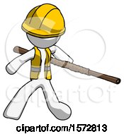 Poster, Art Print Of White Construction Worker Contractor Man Bo Staff Action Hero Kung Fu Pose