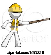 Poster, Art Print Of White Construction Worker Contractor Man Bo Staff Pointing Right Kung Fu Pose