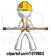 Poster, Art Print Of White Construction Worker Contractor Man Bo Staff Kung Fu Defense Pose