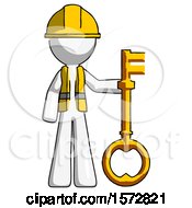 White Construction Worker Contractor Man Holding Key Made Of Gold
