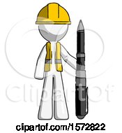 Poster, Art Print Of White Construction Worker Contractor Man Holding Large Pen