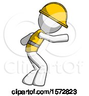 Poster, Art Print Of White Construction Worker Contractor Man Sneaking While Reaching For Something