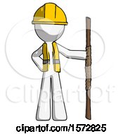 Poster, Art Print Of White Construction Worker Contractor Man Holding Staff Or Bo Staff