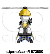 Poster, Art Print Of White Construction Worker Contractor Man Flying In Gyrocopter Front View