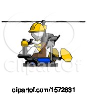 Poster, Art Print Of White Construction Worker Contractor Man Flying In Gyrocopter Front Side Angle View
