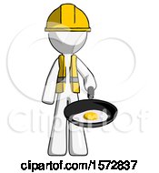 Poster, Art Print Of White Construction Worker Contractor Man Frying Egg In Pan Or Wok
