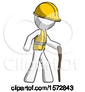 Poster, Art Print Of White Construction Worker Contractor Man Walking With Hiking Stick